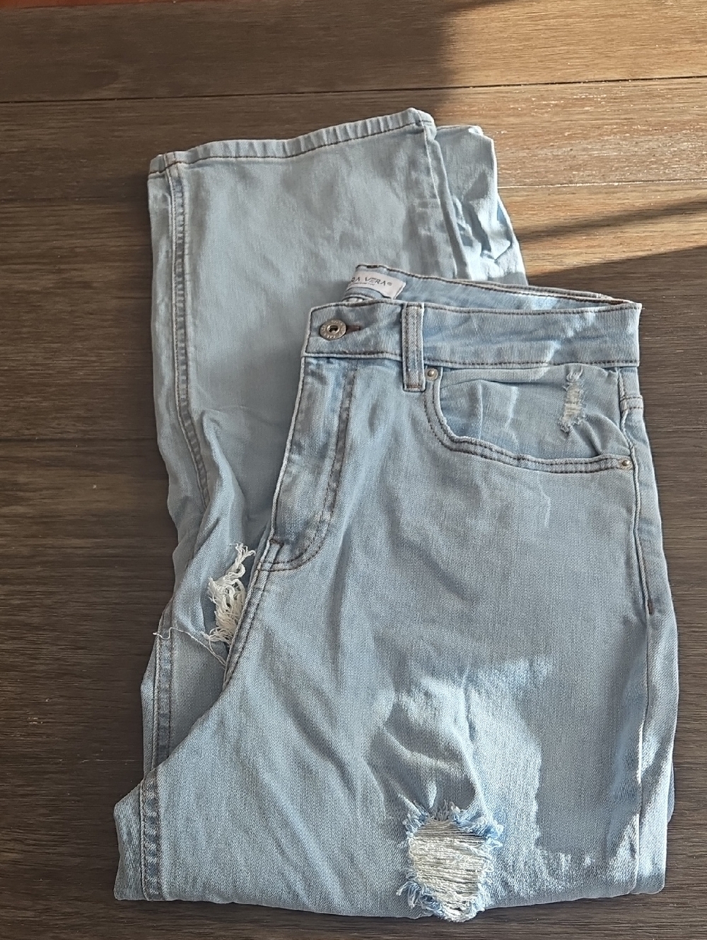 Light Blue Distressed Ankle Jeans -  Women